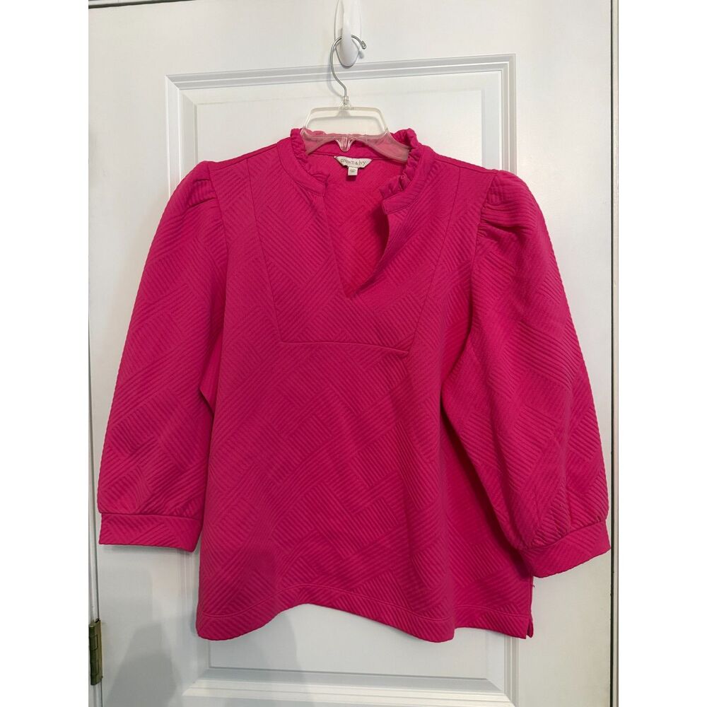 Crown & Ivy Hot Pink Textured Puff Sleeve Top – Women’s XXL